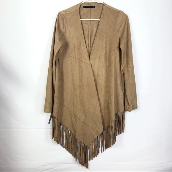Zara Sweaters - Zara Basic Cardigan Poncho Fringes Suede M